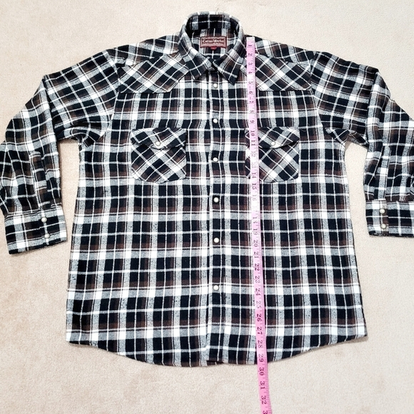 Cotton Works Plaid Flannel Western Pearl Snaps Size Large Unisex Heavyweight - Picture 6 of 9